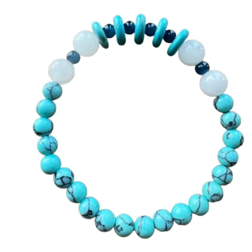 White Jade & Turquoise  Natural Stone Unisex Stretch Bracelet 8